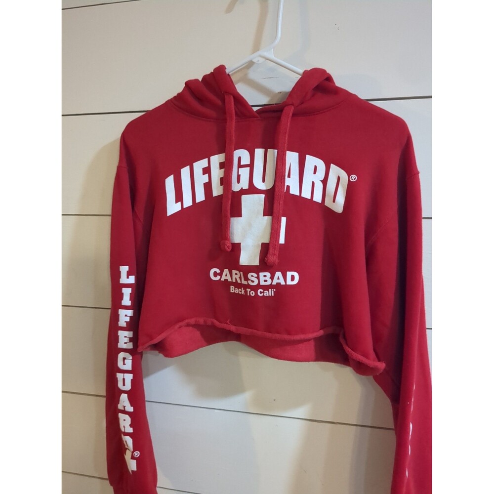 Lifeguard cropped red/white hoodie M  summer beach CA pool